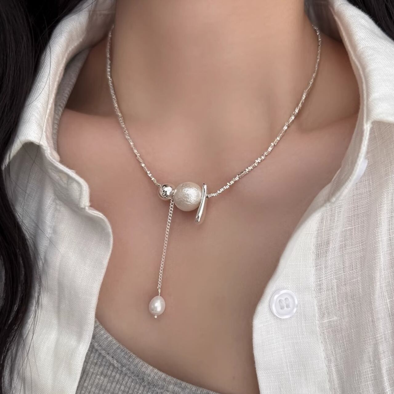 Y-shaped pearl chain necklace 2080