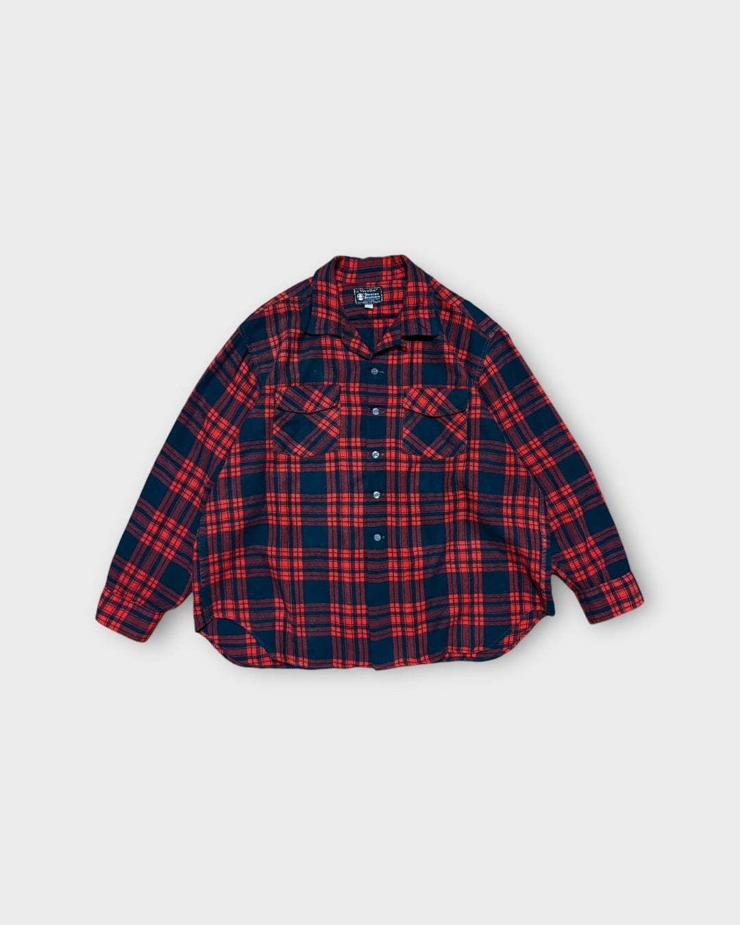 【VINTAGE】1970’s “Viyella” Open Collar Wool Shirt Red × Black Check