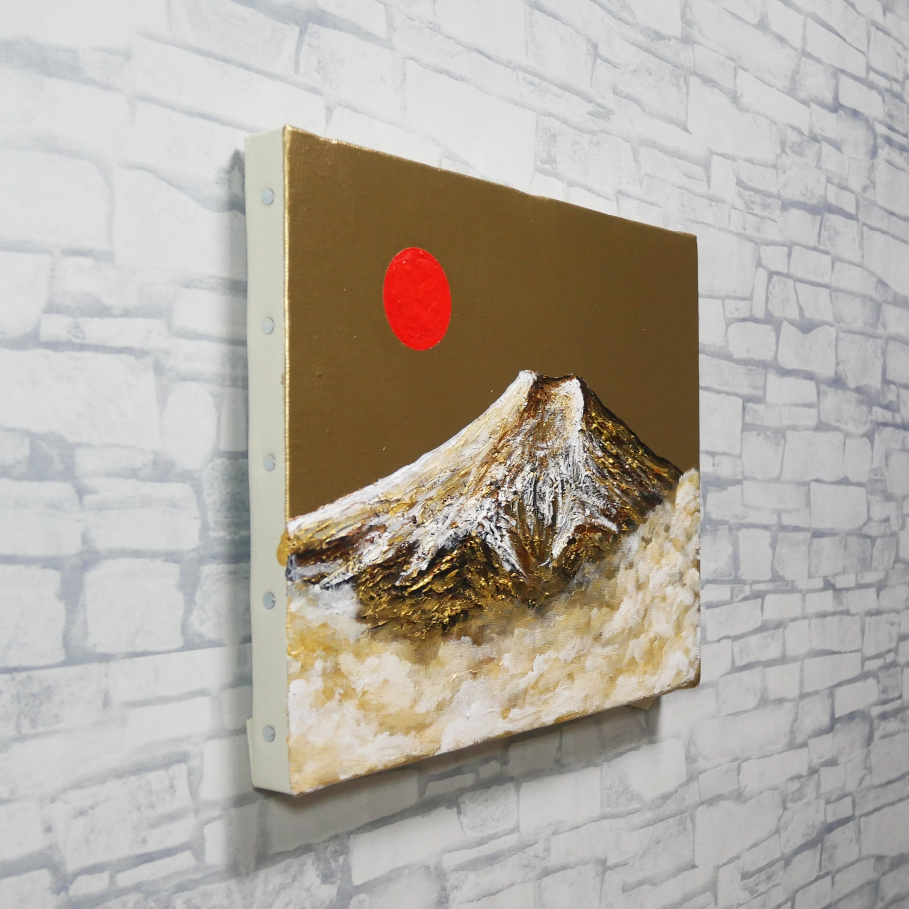 油彩原画　F3号 一点物 油彩画【旭日黄金富士】F3号 原画 富士山インテリア | HIROSHI1990