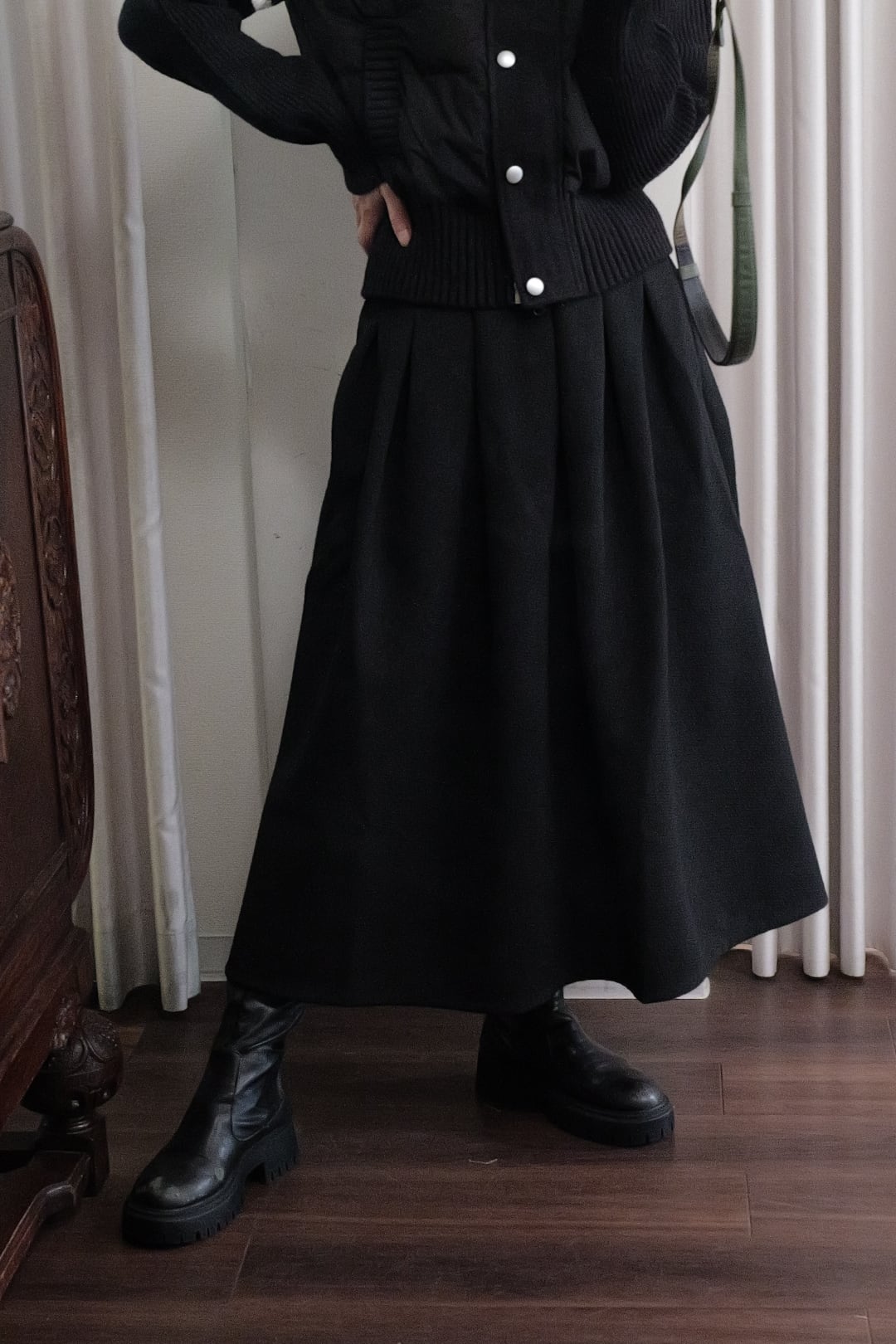 IKITSUKE jaguard flare skirt black