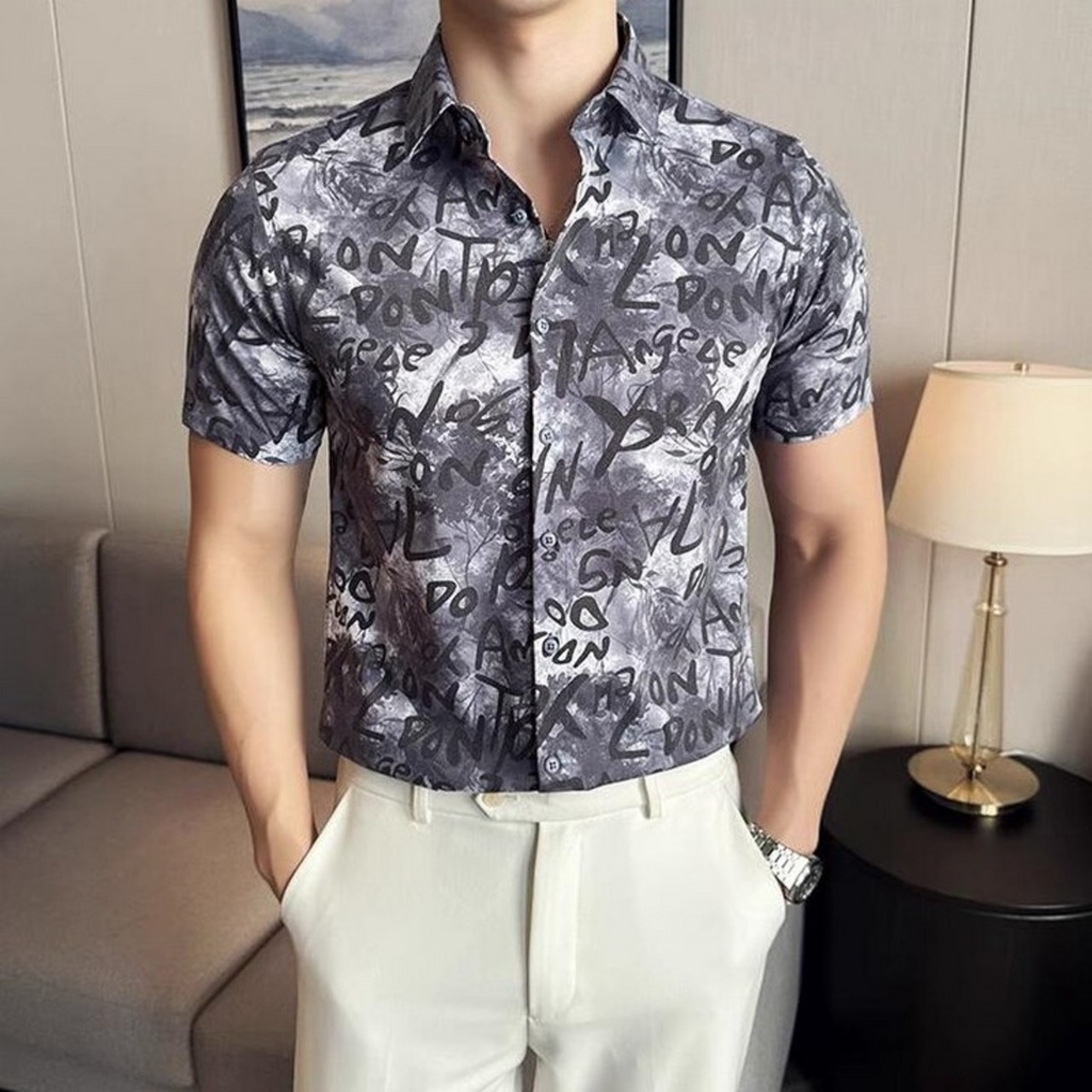 slim print shirt tops 00293