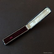 英国アンティークジュエリーケース James Nicolson ハットピン用 クリームサテン×ボルドーベルベット