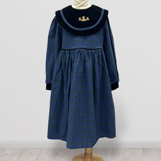 【6-7T】USA製 Martha's Friends plaid round collar dress マーサズフレンズ チェック柄丸襟ドレス ワンピース