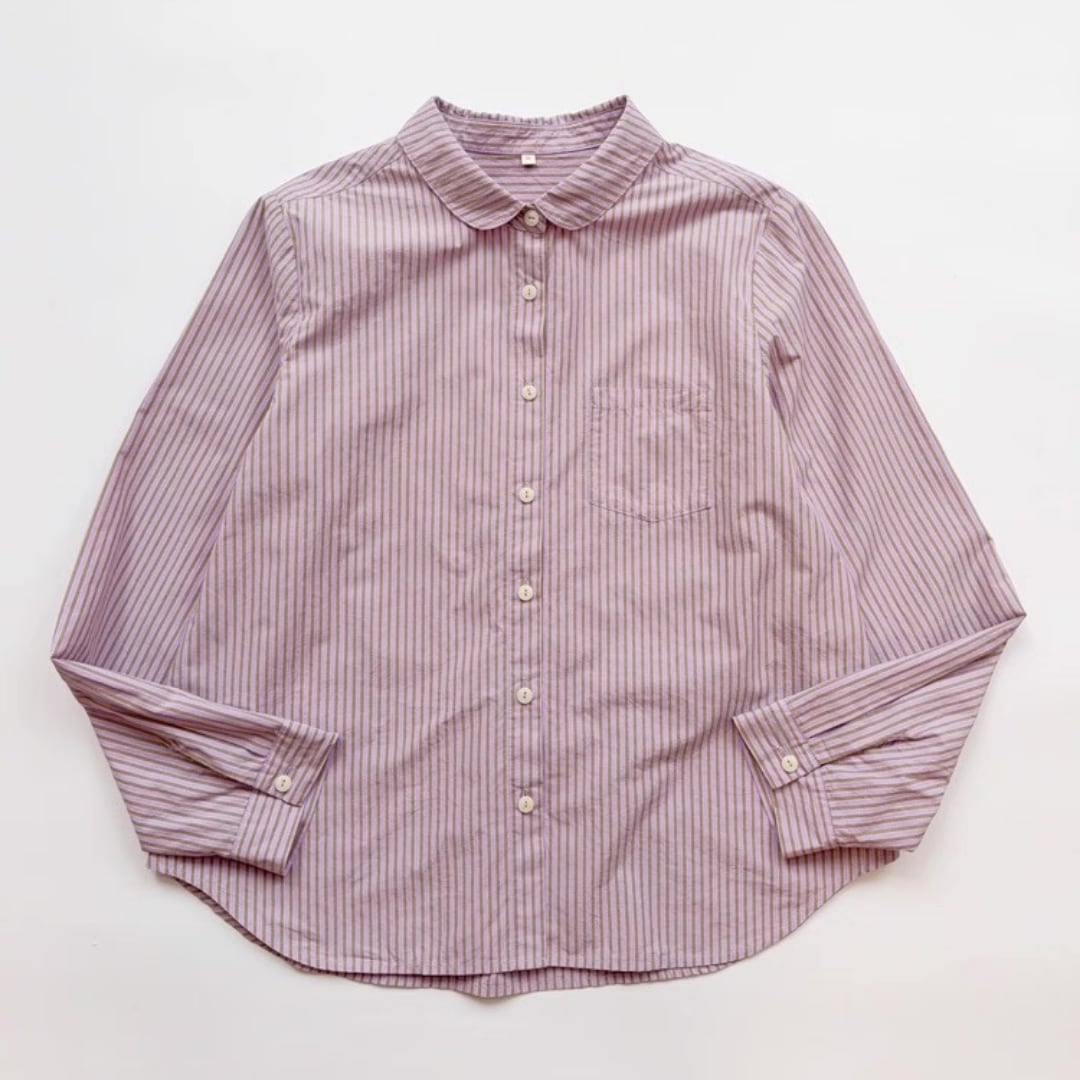 丸襟ストライプシャツ F3974