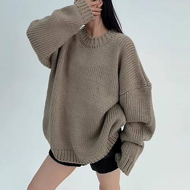 ヘビーウェイトチャンキーニットプルオーバー［M-XXL］