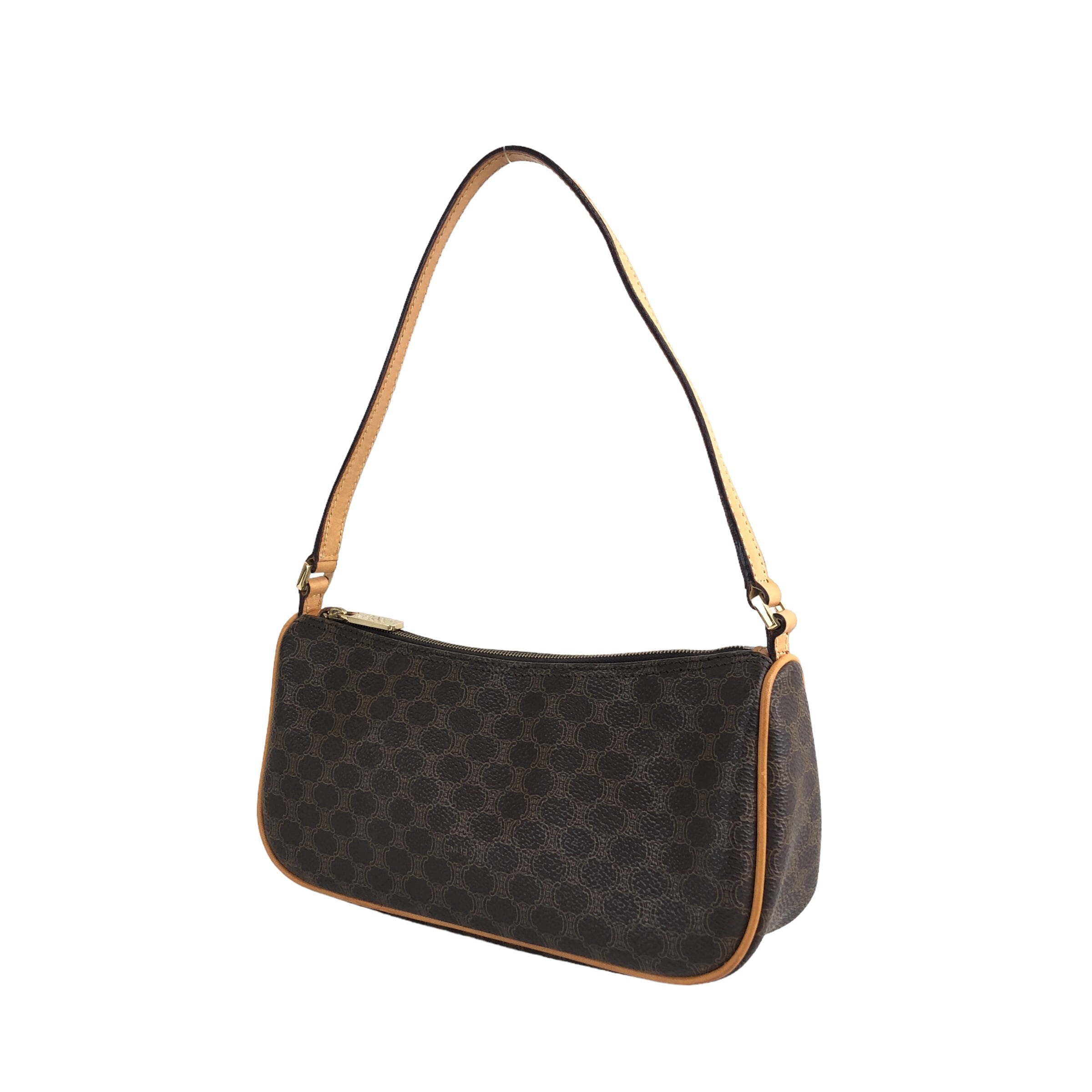 CELINE セリーヌ マカダム ハンドバッグ ブラウン レザー ポーチ