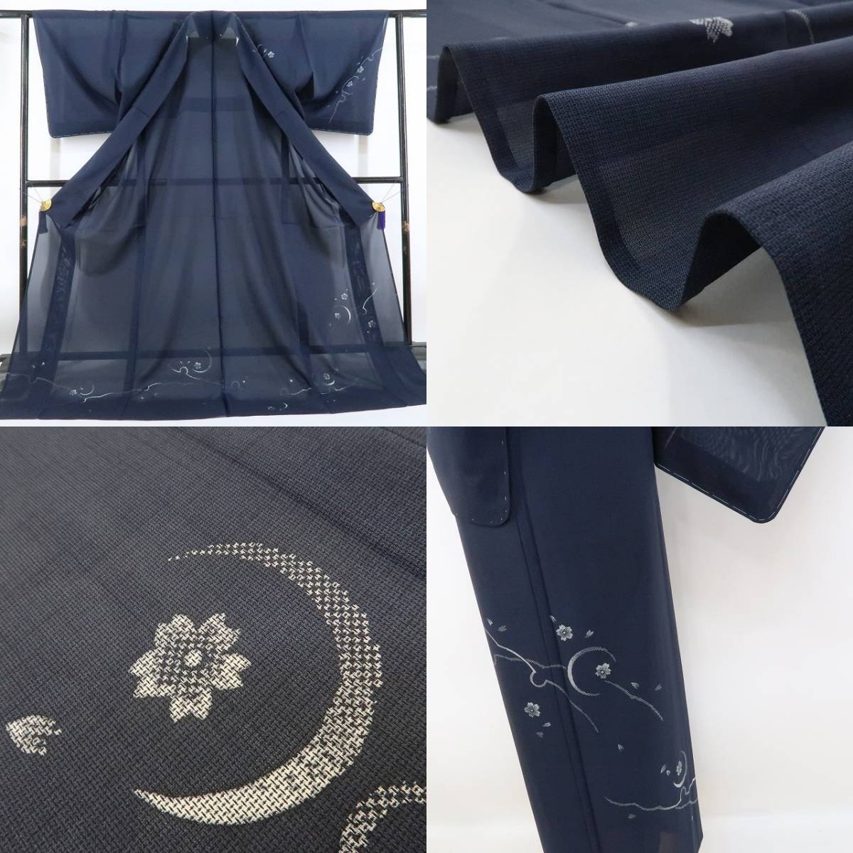 新品 紗紬 桜 夏着物“お洒落紬に桜を散らす今も変わらぬ夏風情 新品 紗紬 桜 夏着物“お洒落紬に桜を散らす今も変わらぬ夏風情