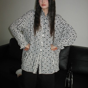 floral check oversized shirt　J00538