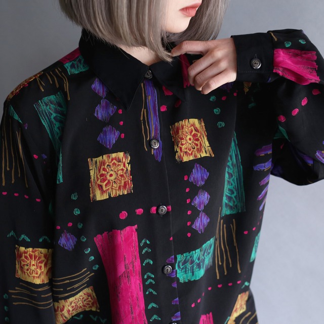 black base colorful art pattern loose shirt