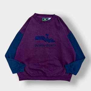 PEBBLE BEACH スウェットシャツ トレーナー ロゴ 刺繍 L クルーネック 切替 バイカラー 肘当て SWEATSHIRTS US古着