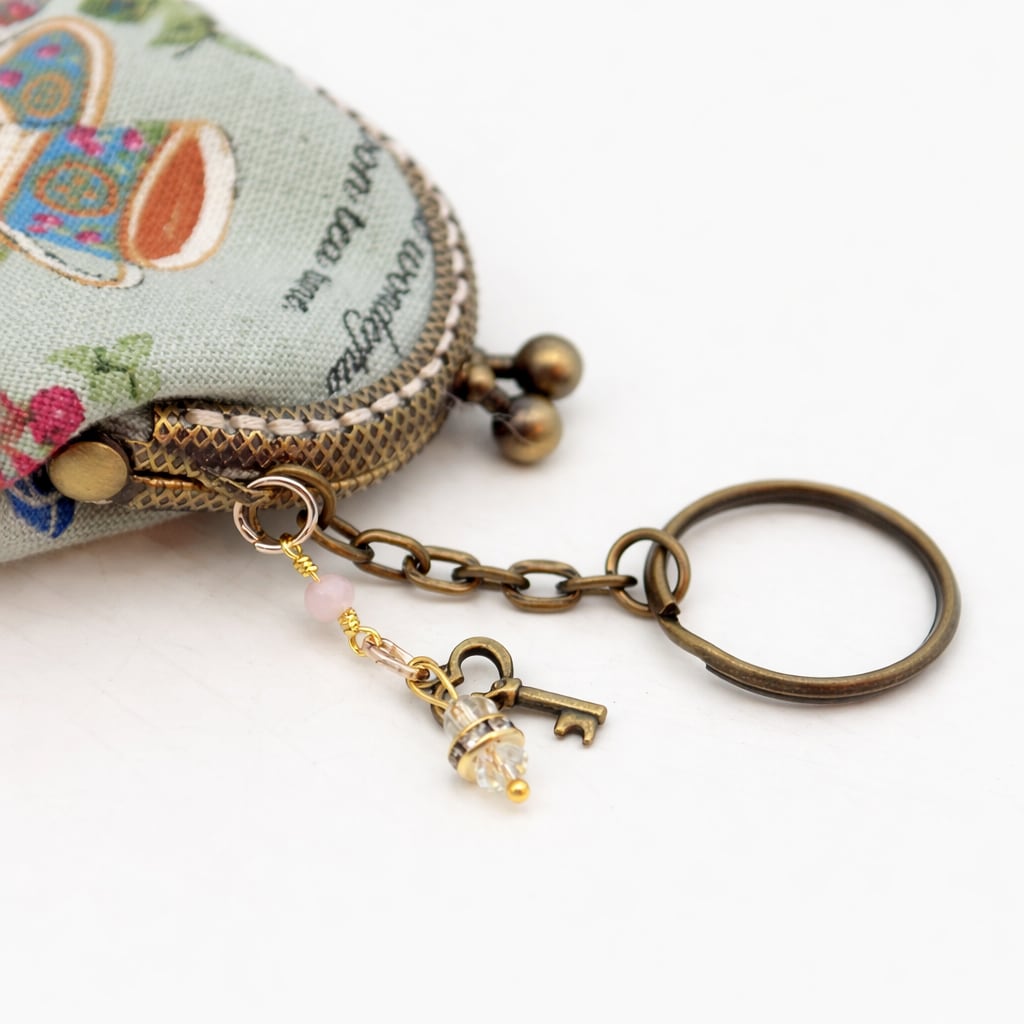 【ハンドメイド】がま口バッグチャーム|アフタヌーンティー ミント(口金5cm)