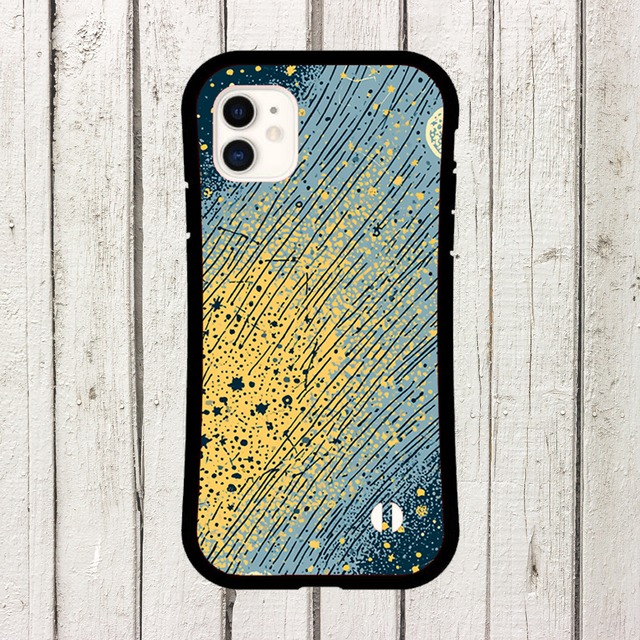 受注生産 iPhoneケース 金色星雲のブルー星空柄｜星空柄 STAR041C