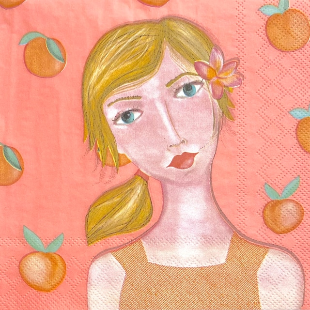 【FASANA】バラ売り2枚 ランチサイズ ペーパーナプキン Sally with Oranges オレンジ