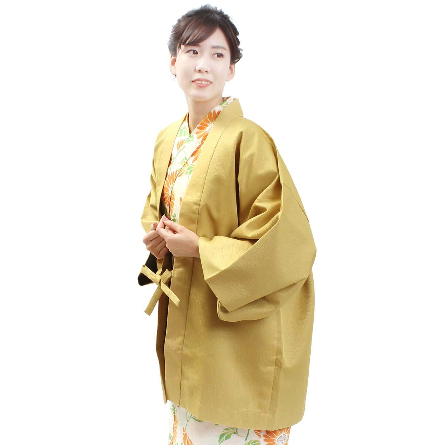 旅館羽織 日本製 リネン対応 羽織 男女兼用 フリーサイズ からし 単品