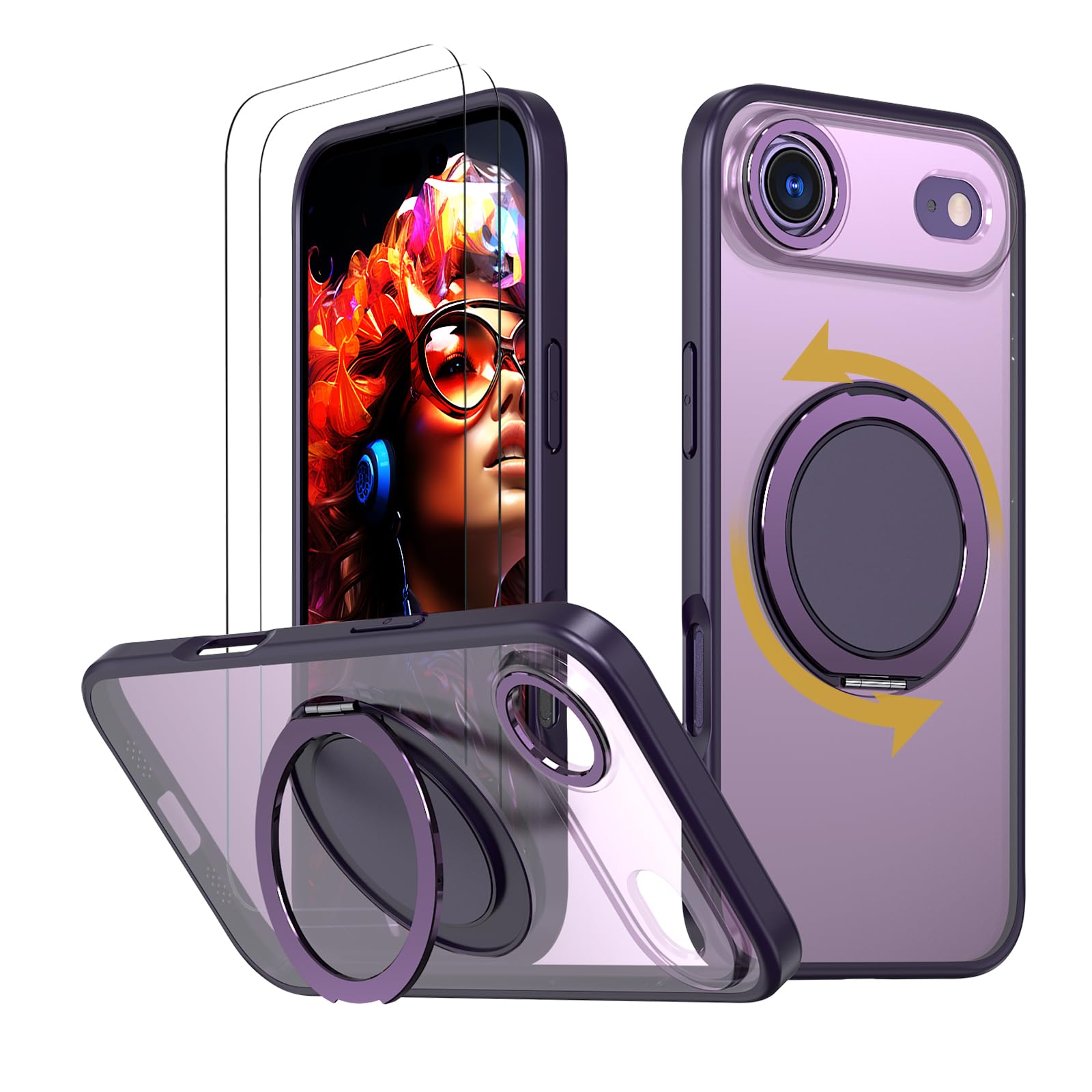 HCXLYP iPhone Air ケース MagSafe対応 マグネット搭載 スタンド付き ワイヤレス充電対応 半透明 パープル
