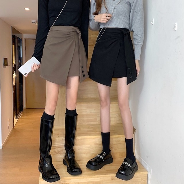 ブラックAラインスカート スプリングオータムハイウェスト レッド 春物 秋物 1号婦人37411761123