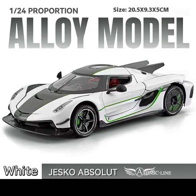 ケーニグセグ JESKO アブソリュート 1/24 ミニカー 全3色 ライト点灯 エンジンサウンド 合金モデル 模型 ジオラマ