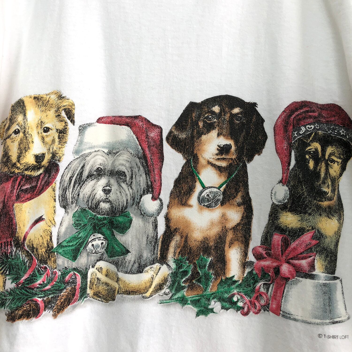 90S USA製 ヴィンテージ オールド 犬 クリスマス ワンピース Tシャツ