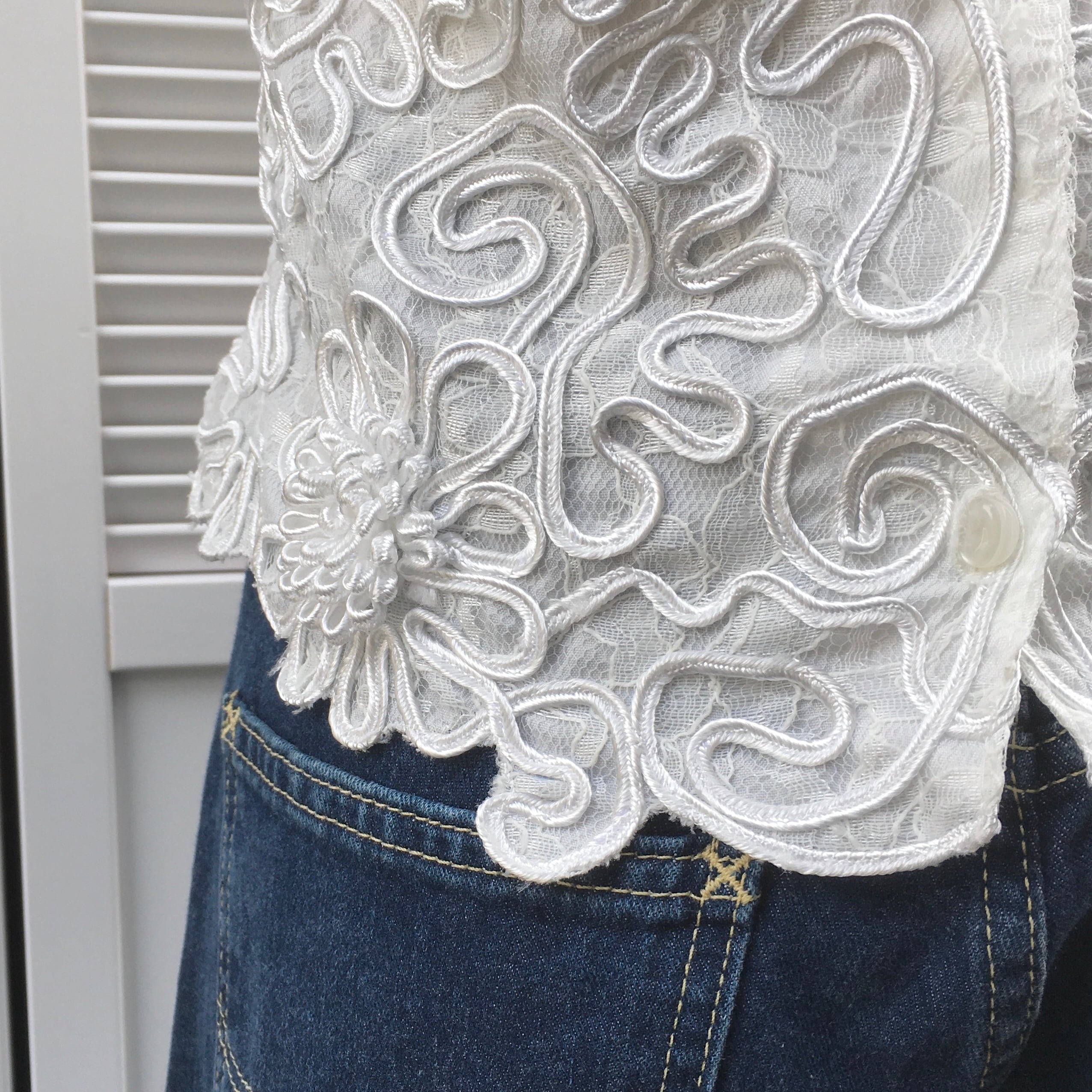 flower motif code embroidery lace tops 〈レトロ古着 フラワー