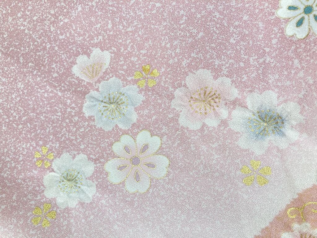京友禅 手絞り 金彩 桜 訪問着 花柄 正絹 御所染 ピンク 紫 769