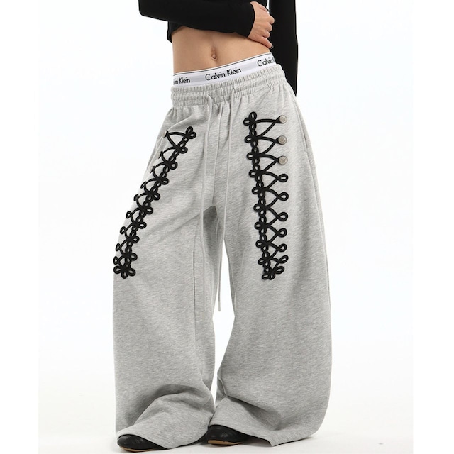 ミリタリーブレードデザインワイドスウェットパンツ 2col R02498