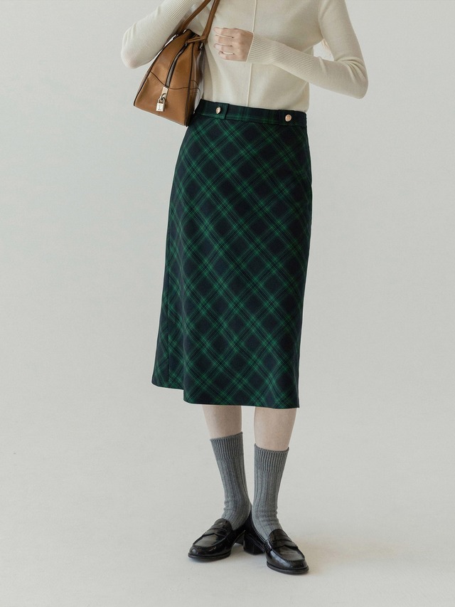 【M0243】Plaid A-Line Midi Skirt