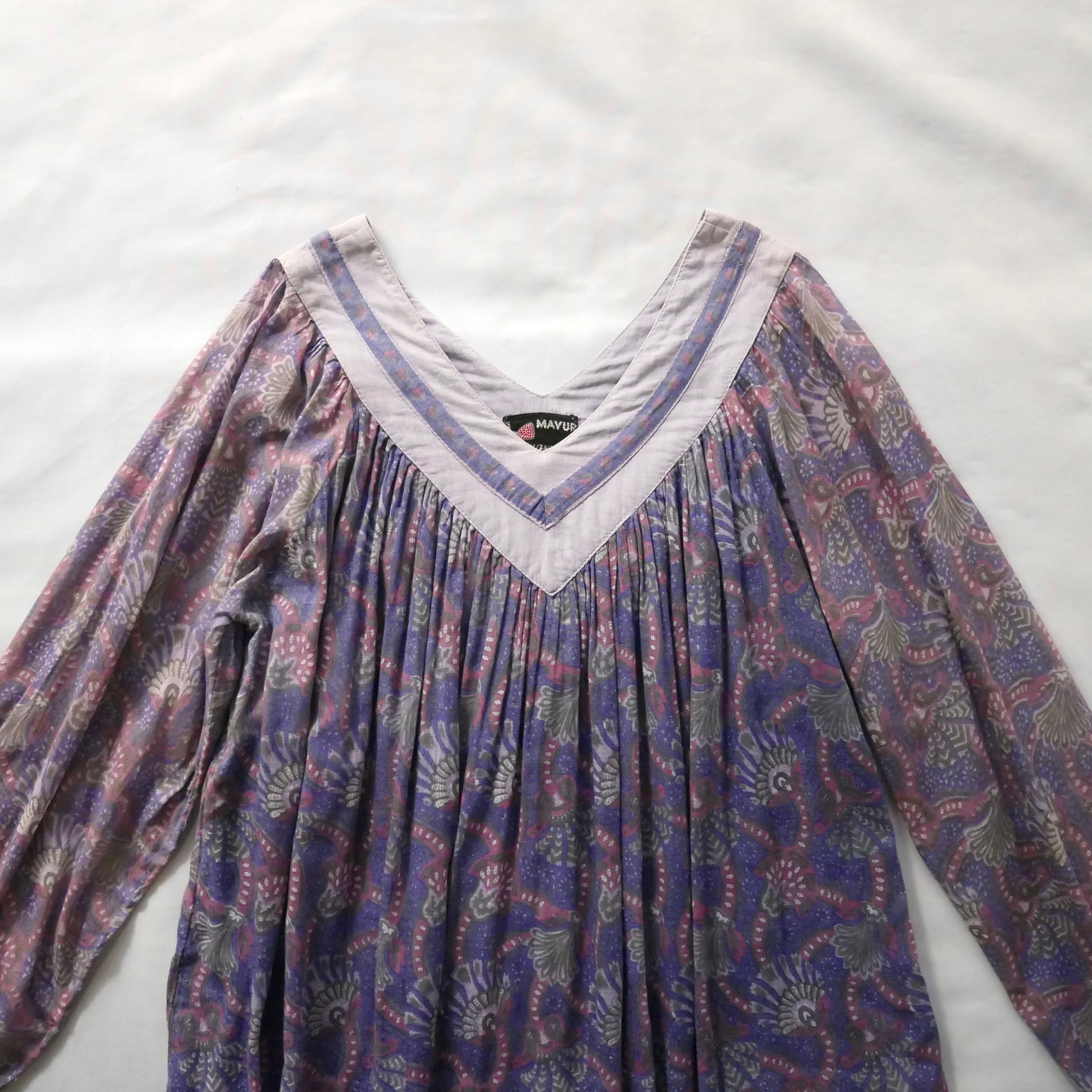 70s vintage madein Indian cotton purple onepiece 70年代