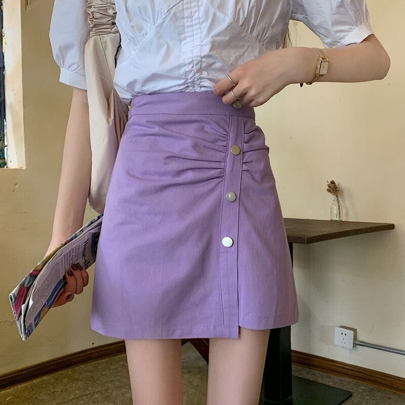 ウェストスカート サマーAライン薄手 夏物 パープル 試着室18418691326