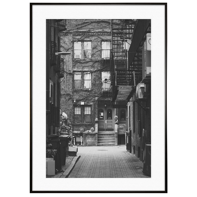アメリカ写真 ニューヨークの路地裏 インテリア モノクロアートポスター額装 AS4134