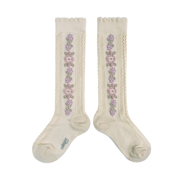 Collegien / Dalia - Jacquard Flower Knee-high Socks / Doux Agneaux