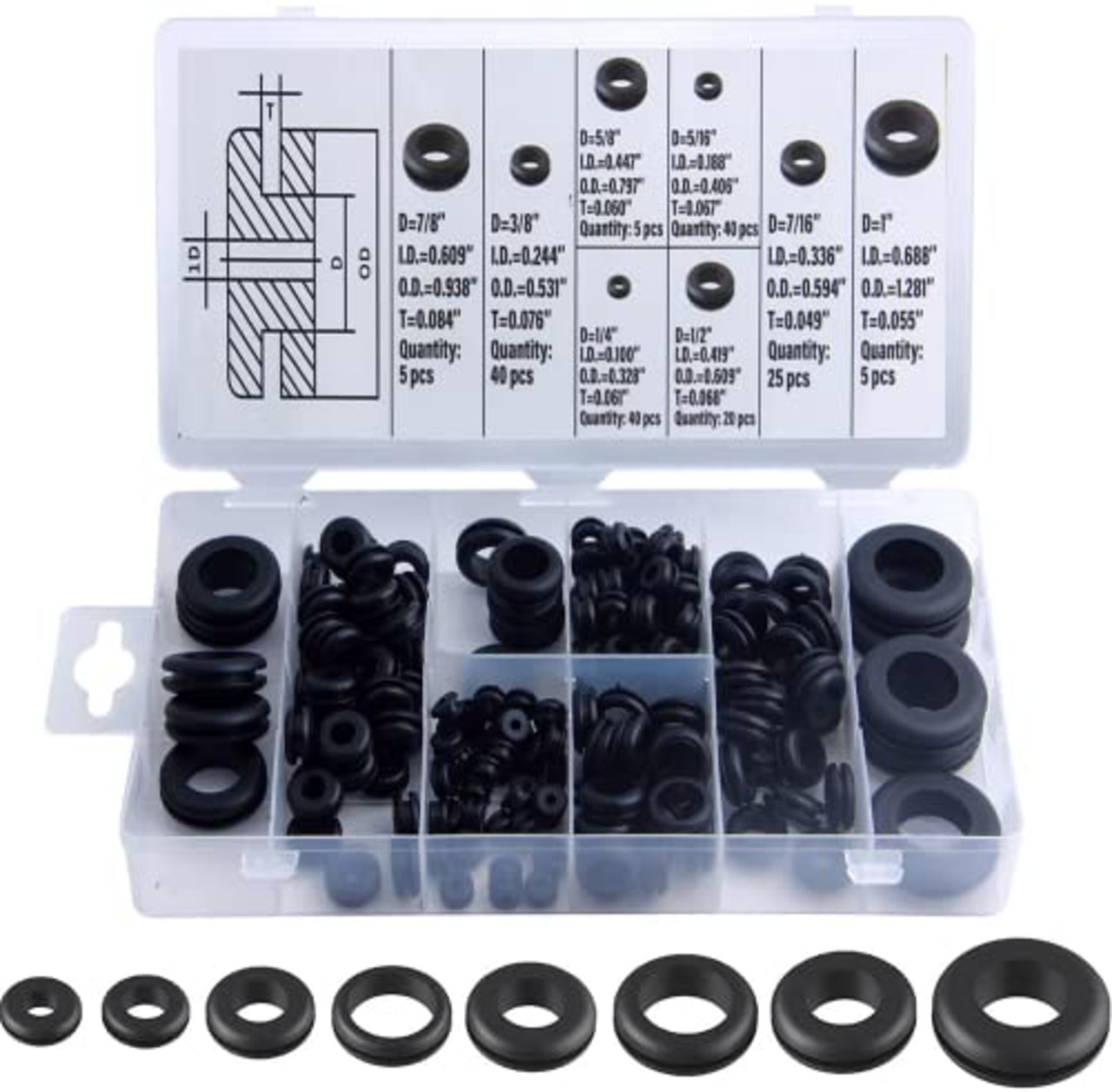 TAORAYO ケーブルグロメット ガスケットグロメット ラバーグロメット ゴムブッシング ケーブルグロメット ゴムブッシュ グロメットセット ケーブル保護 ワイヤープロテクター ワイヤーリング 電気ゴムグロメット ゴム製グロメット 連接リング 配線保護 両面保護 作業 配線 DIY修理ツール ゴム 配線グロメット ワイヤー保護用 ゴム配線 ラバー材質 耐久性 8種類サイズ 180個セット 収納ケース付き