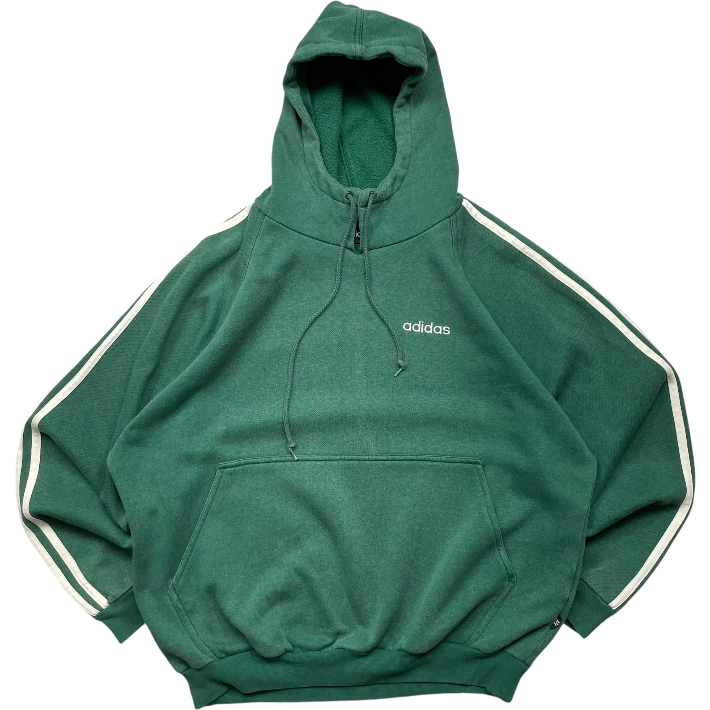 《M》 adidas アディダス パーカー スウェット 刺繍 ワンポイント ストライプ グリーン 80年代 vintage no.4800