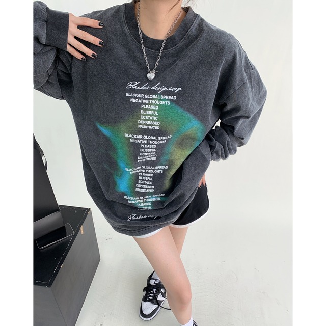 graphic black long tee　グラフィックブラックロングティー　J0596