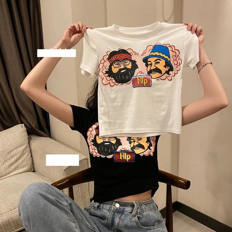 スタンダードショートTシャツ サマーレッドスリム レトロ 夏物 試着室85524549510