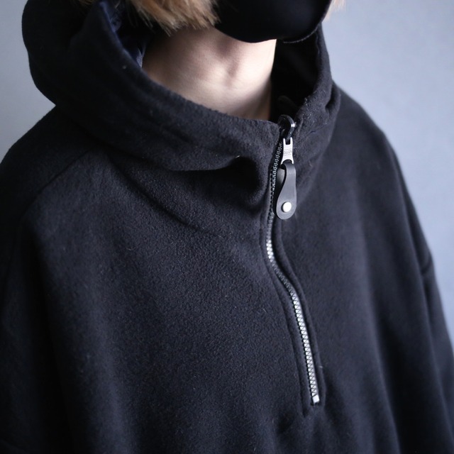 "reversible" fleece×nylon over size anorak parka