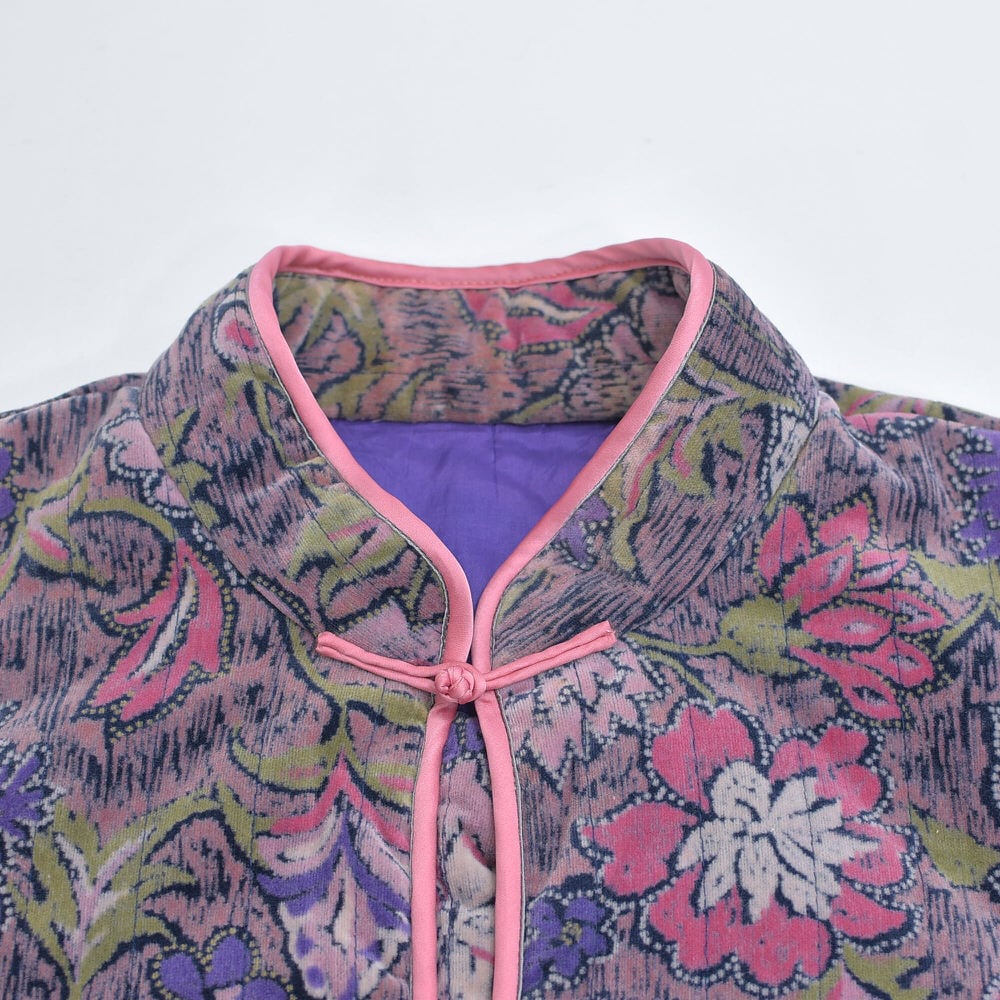 80s～ Kung Fu Jacket ストライプキルティング 花柄 チャイナ