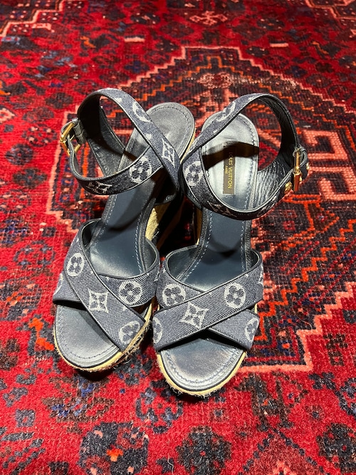 .LOUIS VUITTON MONOGRAM PATTERNED WEDGE SOLE STRAP SANDAL MADE IN ITALY/ルイヴィトンモノグラム柄ウェッジソールストラップサンダル 2000000063041