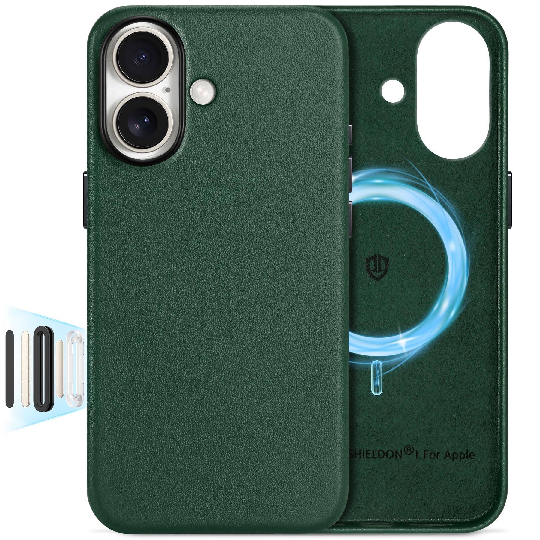 SHIELDON iPhone17 対応 ベーシックケース 本革レザー ワイヤレス充電対応 2025年発売 6.3インチ 5G ミッドナイトグリーン