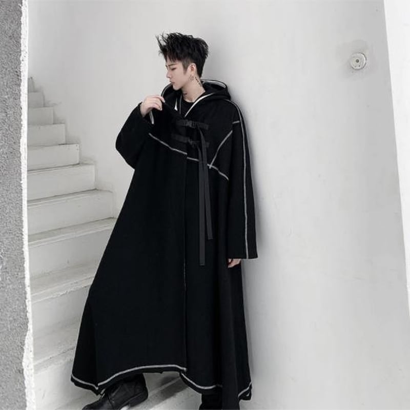 最短翌日発送 L メンズ コート フード付き ロング丈 ビッグシルエット オーバーサイズ
