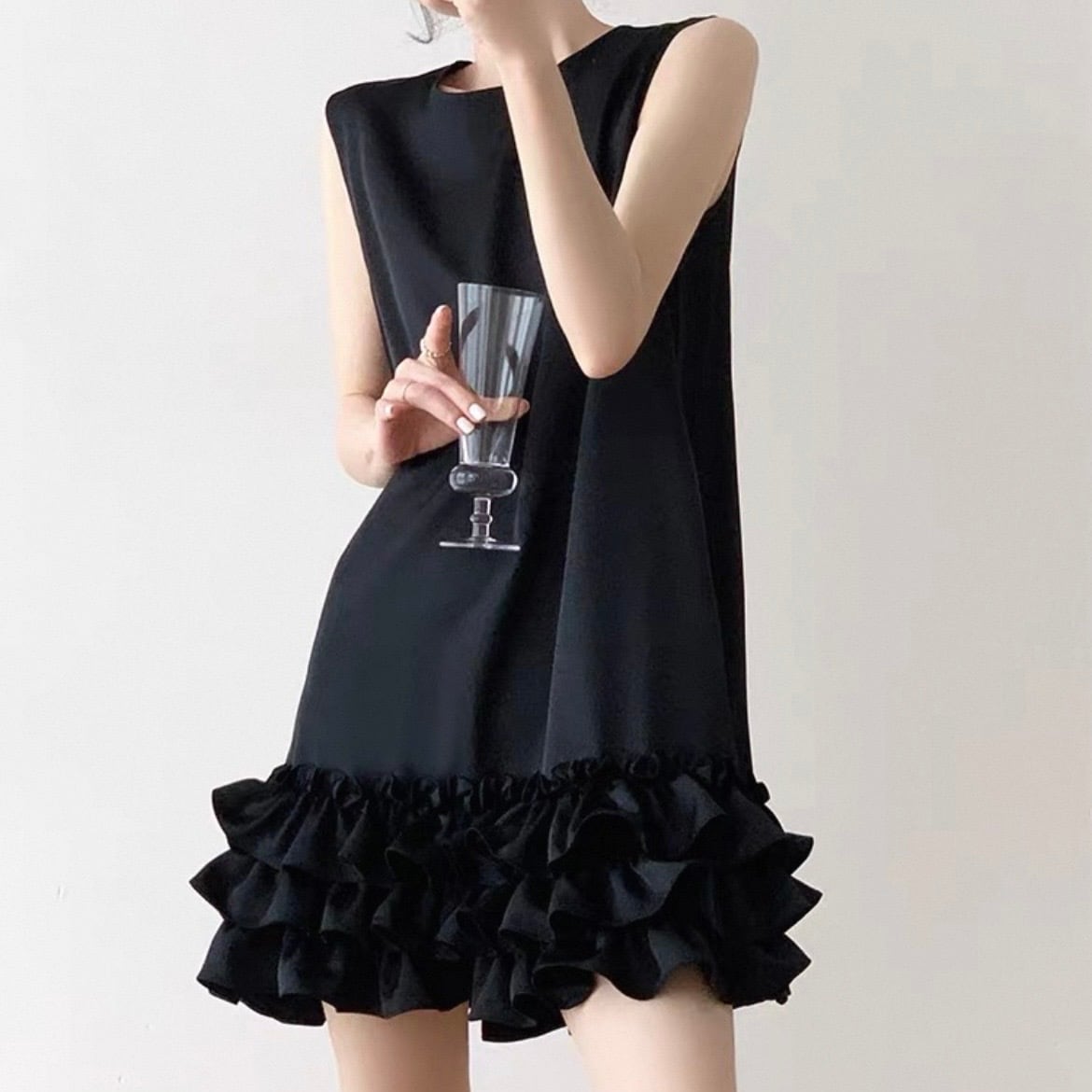 Frill Black Sleeveless Mini Dress | Molabella