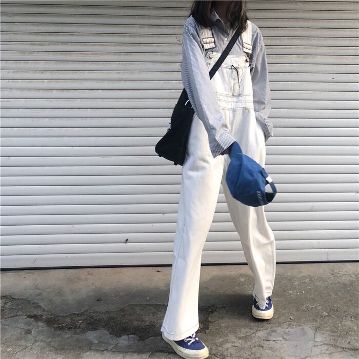 スプリングスタンダードジーンズ オーバーオール ルーズ薄手ジャンプスーツ オールインワン ハイウェストパンツ レトロ 春物 ステッチ モンロー1030100