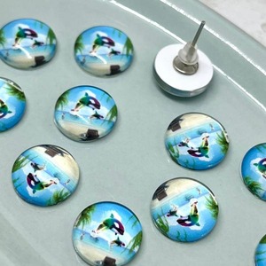 【2個】12mmダブルドルフィンアクリアコートカボション/アクリル /パーツ/イルカ