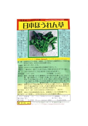 野口のタネ｜日本ほうれん草｜一番美味しいほうれん草