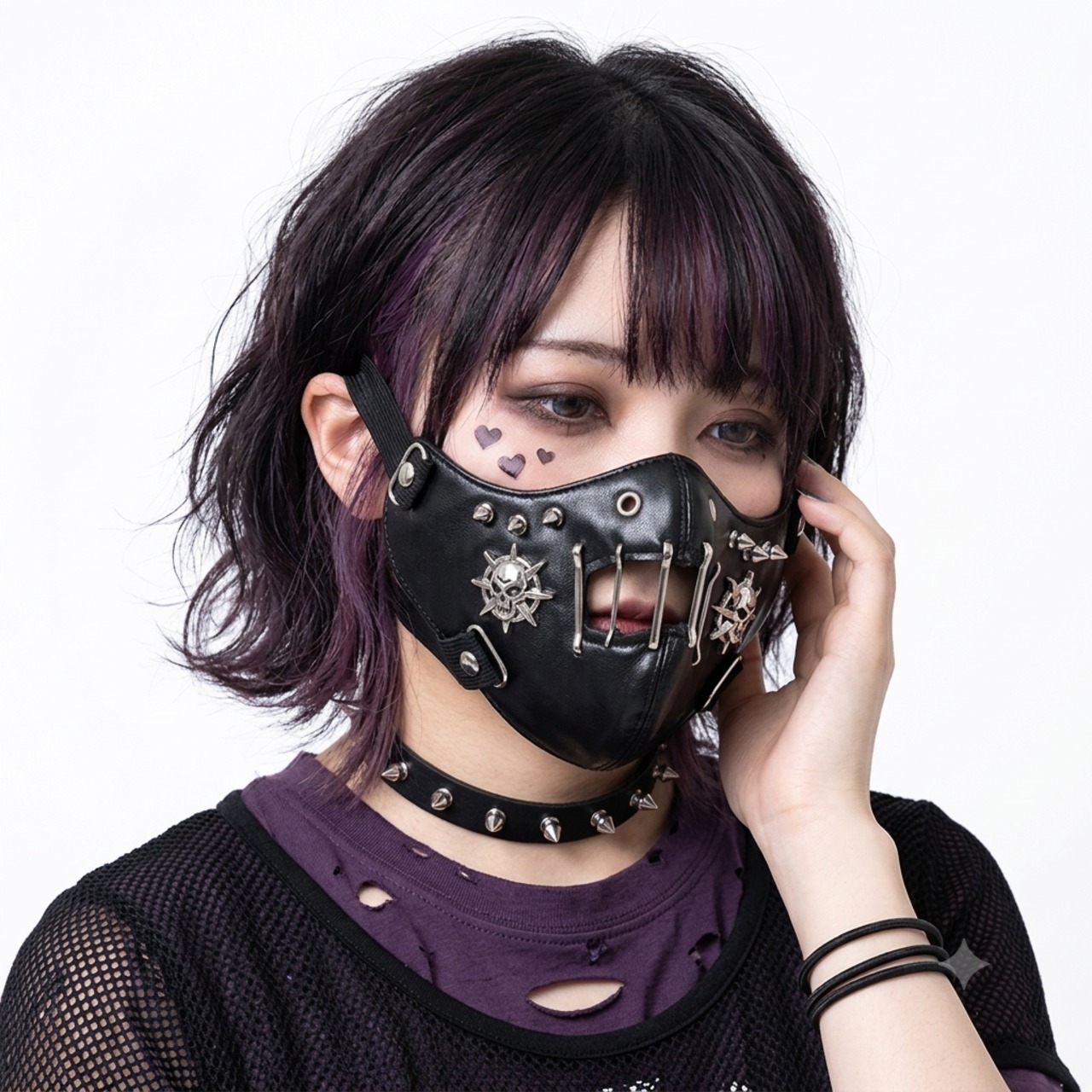 ファッションマスク 牙 レザーマスク 黒 牙柄マスク その他