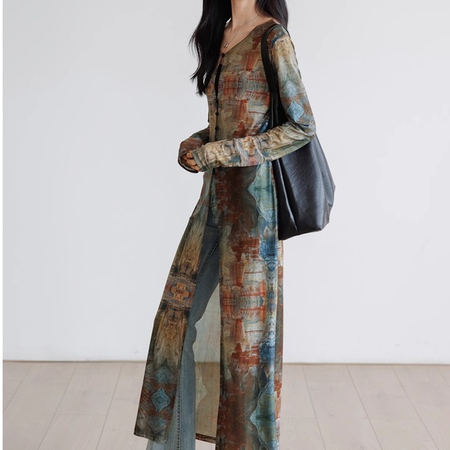 Landscape painting long shirt 〈t100997〉