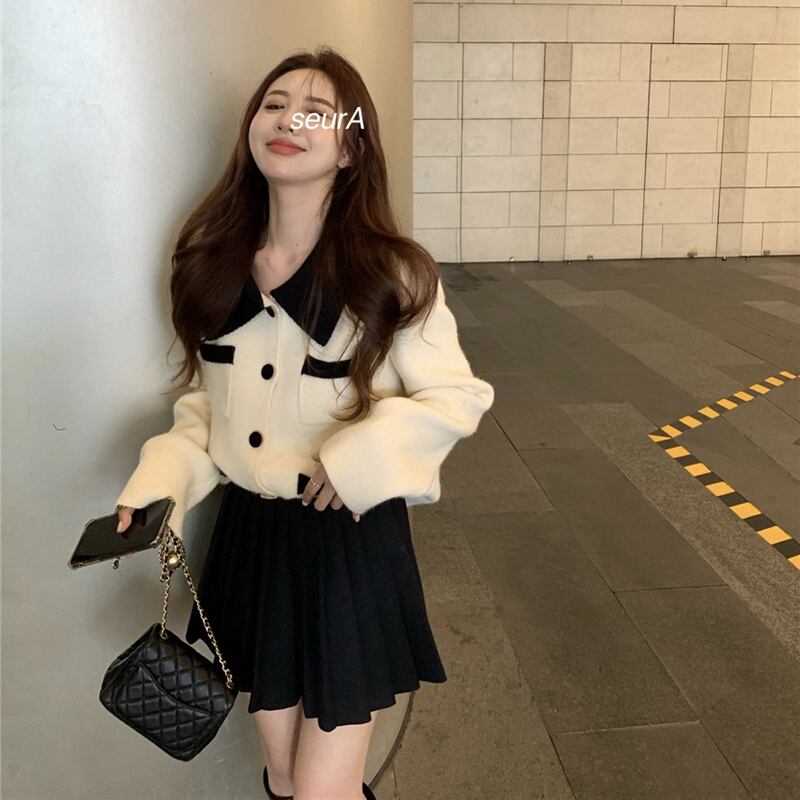 セーター ショートスプリングホワイトトップス ロング カーディガン 春物 ブラックストロベリース54526613916