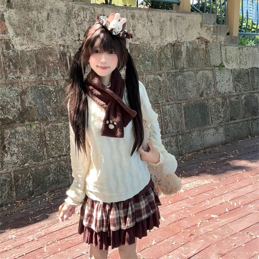 森ガール風 セットアップ ニット チェック柄 ミニスカート｜SEASONZ