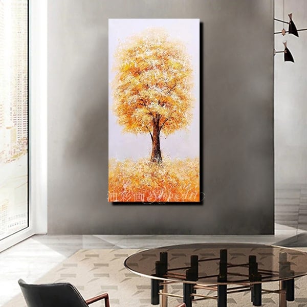 1パネル 1本の木オレンジイエロー Sサイズ 油彩画 インテリア モダン