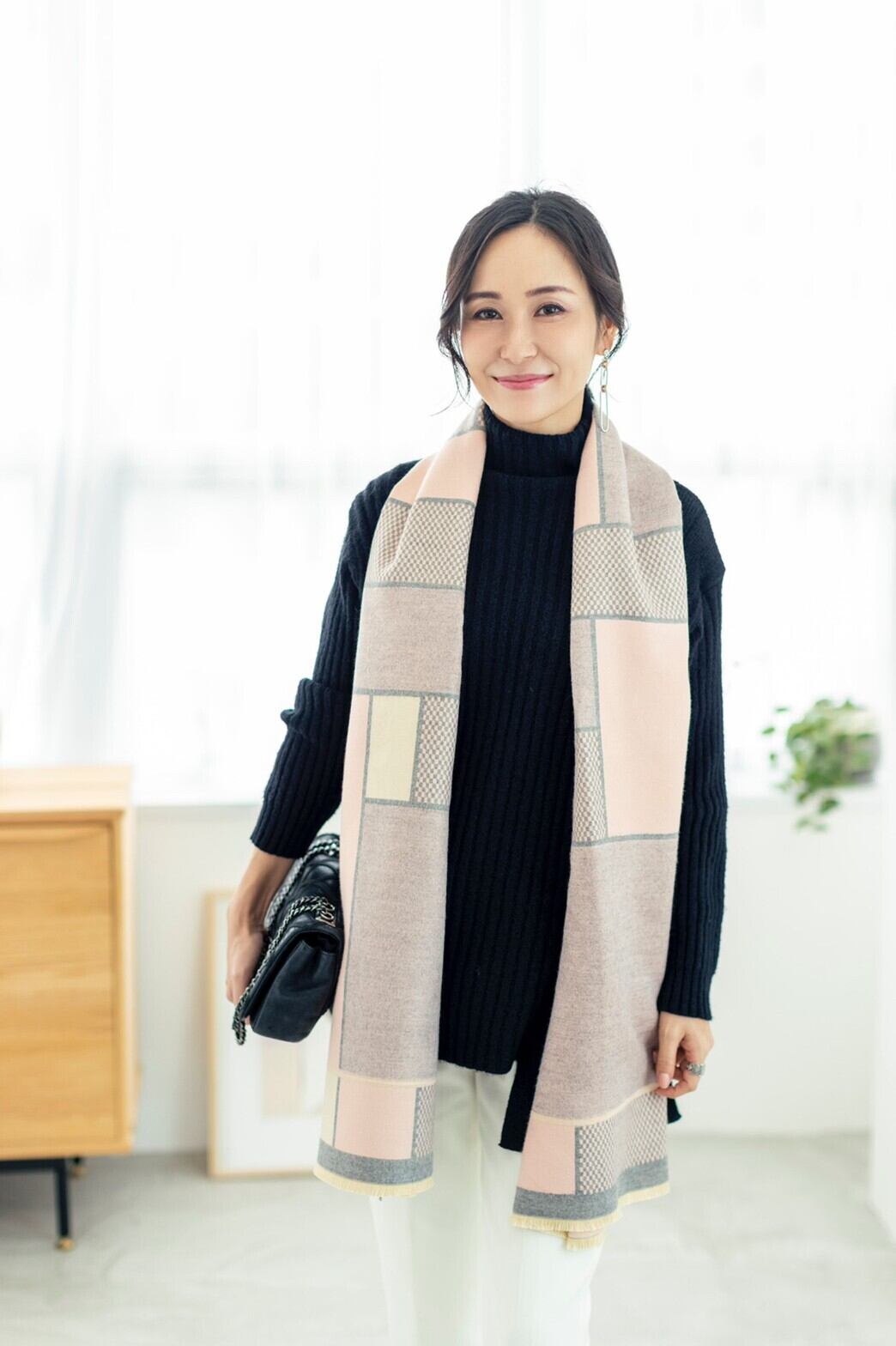 ブロックチェックストール ピンク グレー Huppe