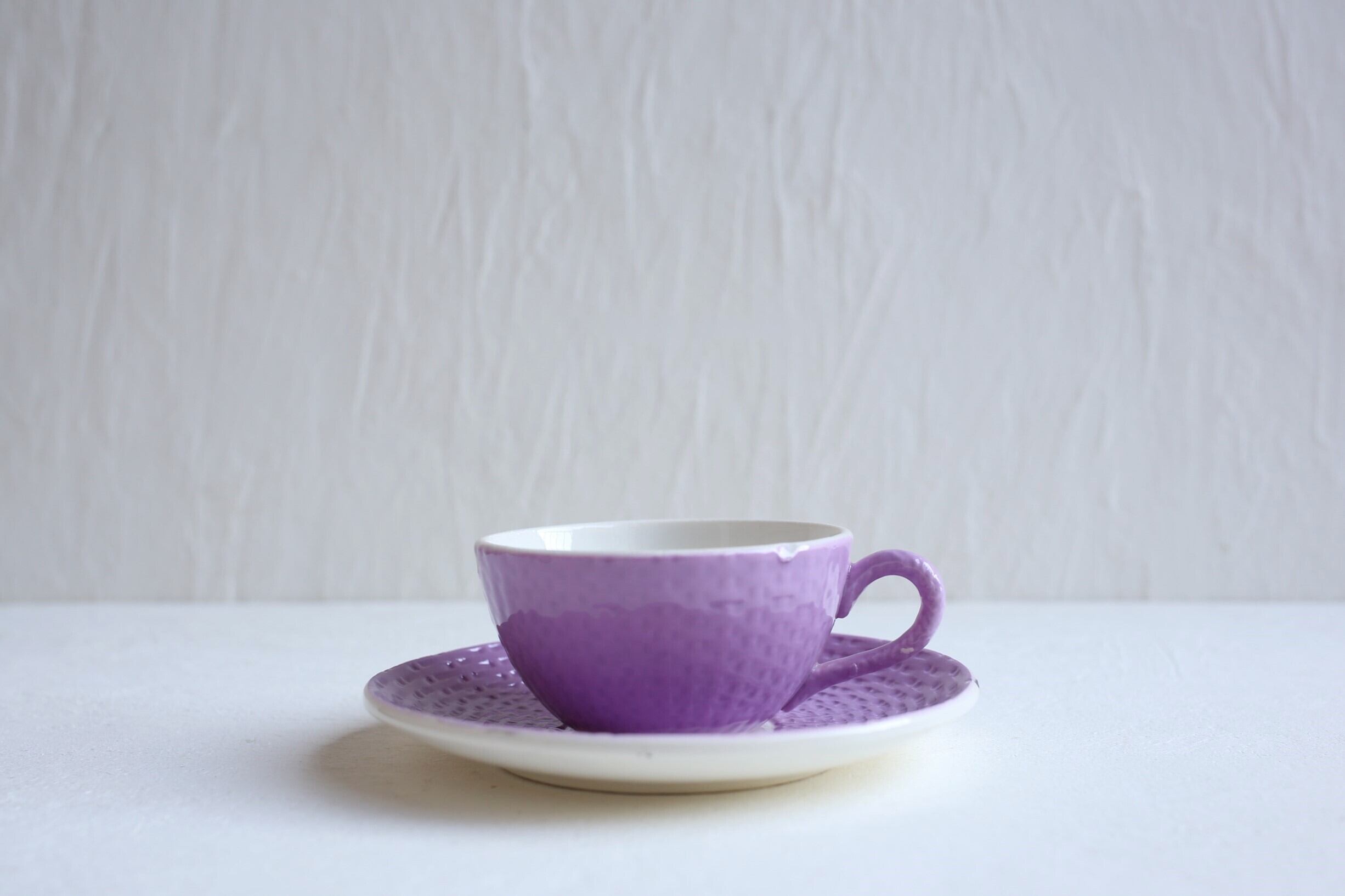 フランス アンティーク ヴィンテージ DIGOIN&SARREGUEMINES サルグミンヌ カップ&ソーサー(パープル)N-03126a